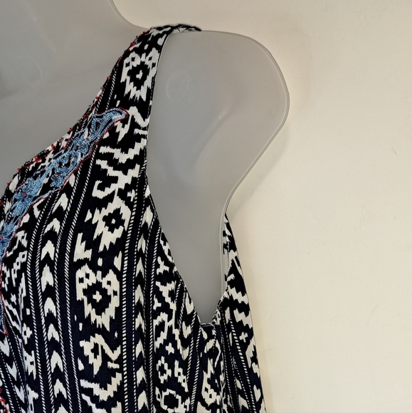 Women's Blouse Shirt Top Tank Sleeveless Krista Lee Print Embroidery Boho Rayon - Picture 5 of 13